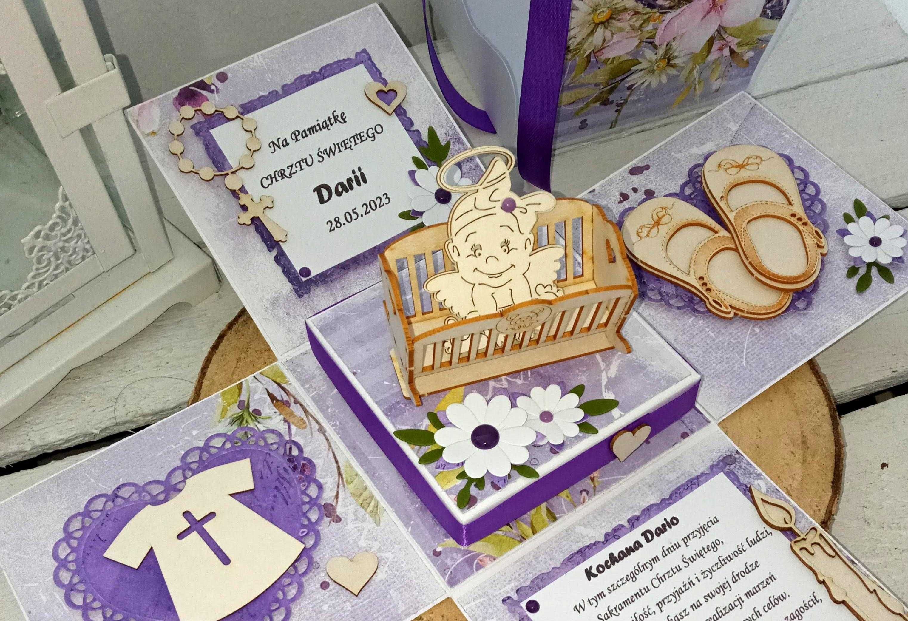 Exploding box na Chrzest Święty ręcznie robiony kartka na Chrzest