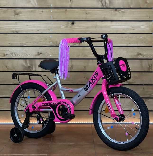 велосипед для дівчинки corso maxis 16" з допоміжними колесами