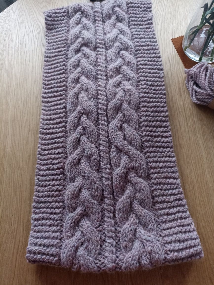 Komin dziergany handmade wełna i alpaca brudny róż. DROPS Andes 4276