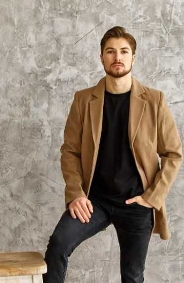 Мужское пальто на осень и весну из хлопка бежевое чоловіче