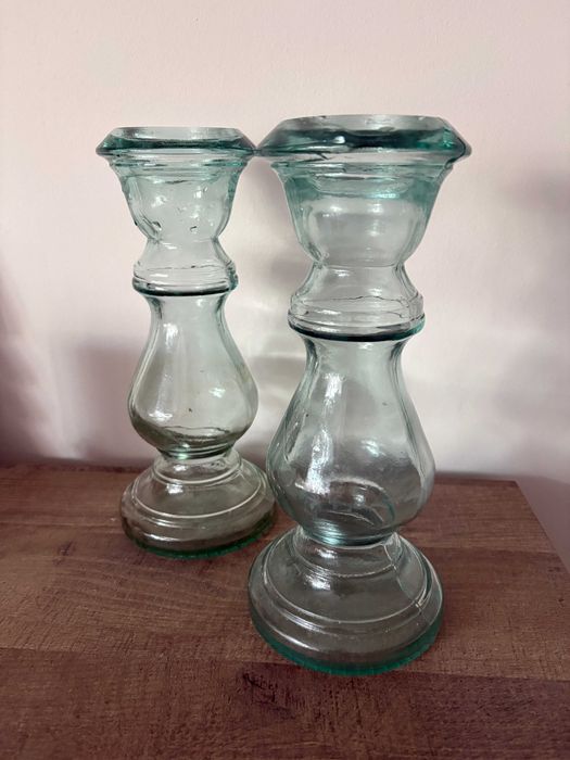 Szklane świeczniki wazony z grubego szkła boho loft vintage