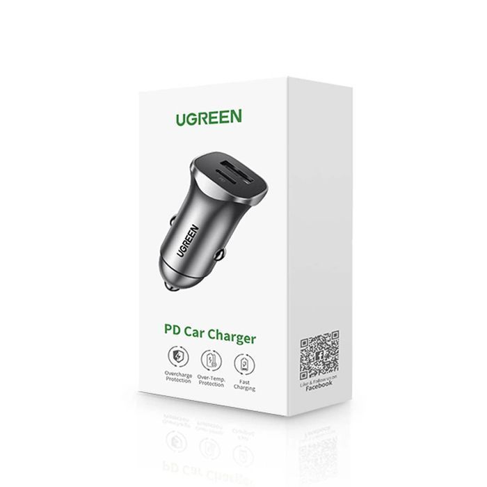 Ugreen szybka ładowarka samochodowa USB-A / USB-C 30W PD PPS szara