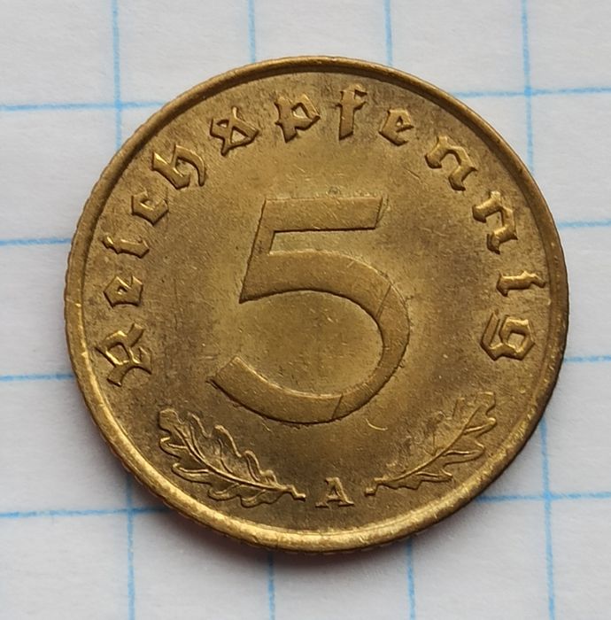 Монета 5 рейхспфеннигов, 1939 год 'А' Берлин