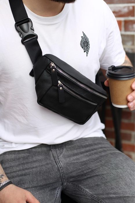 Шкіряна чоловіча сумка бананка, кожаная бананка мужская сумка барсетка