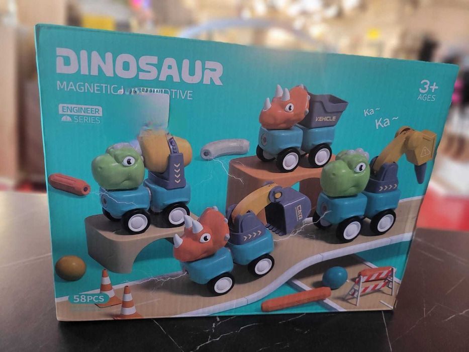 Klocki magnetyczne samochodzik zabawka dla dzieci dinozaury