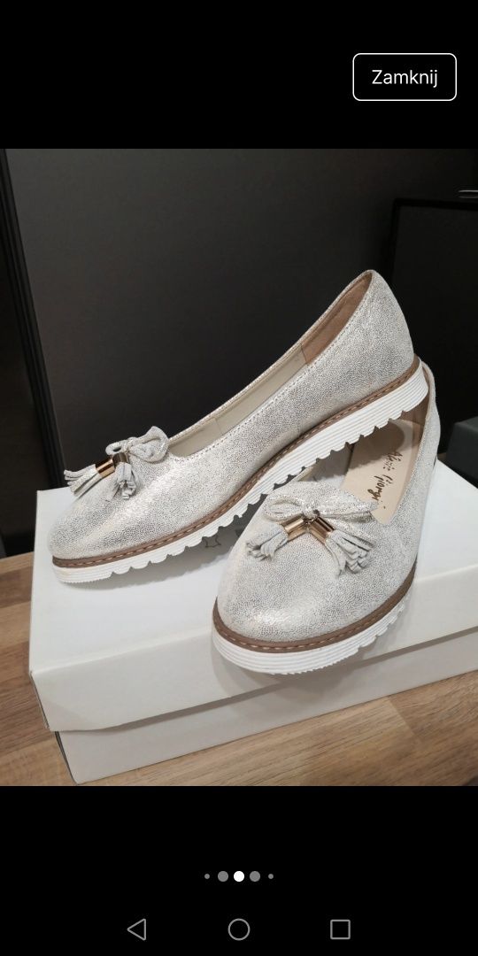 Skórzane buty damskie Alexio Giorgio srebrne espadryle baleriny