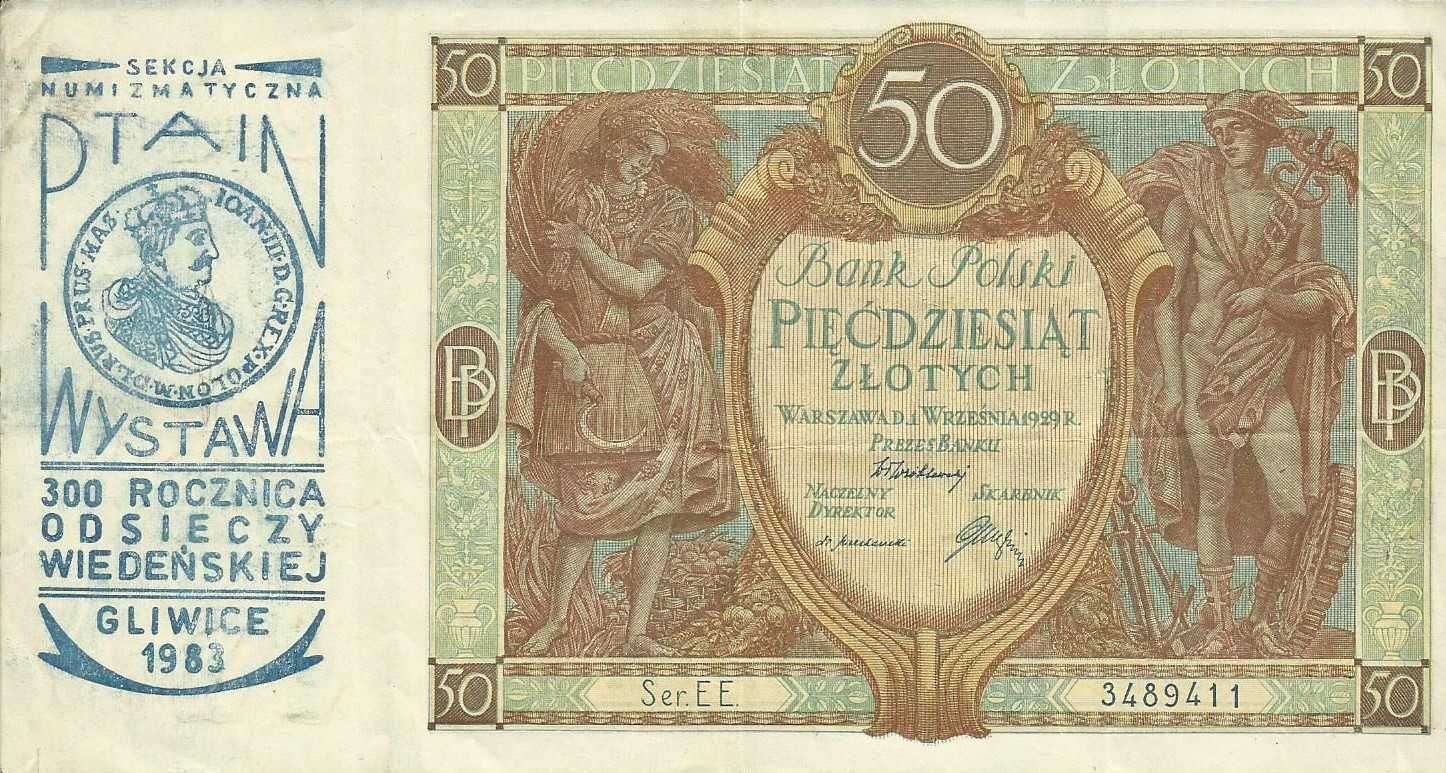 Banknot 50 zł 1929 rok z nadrukiem, Unikat !!!