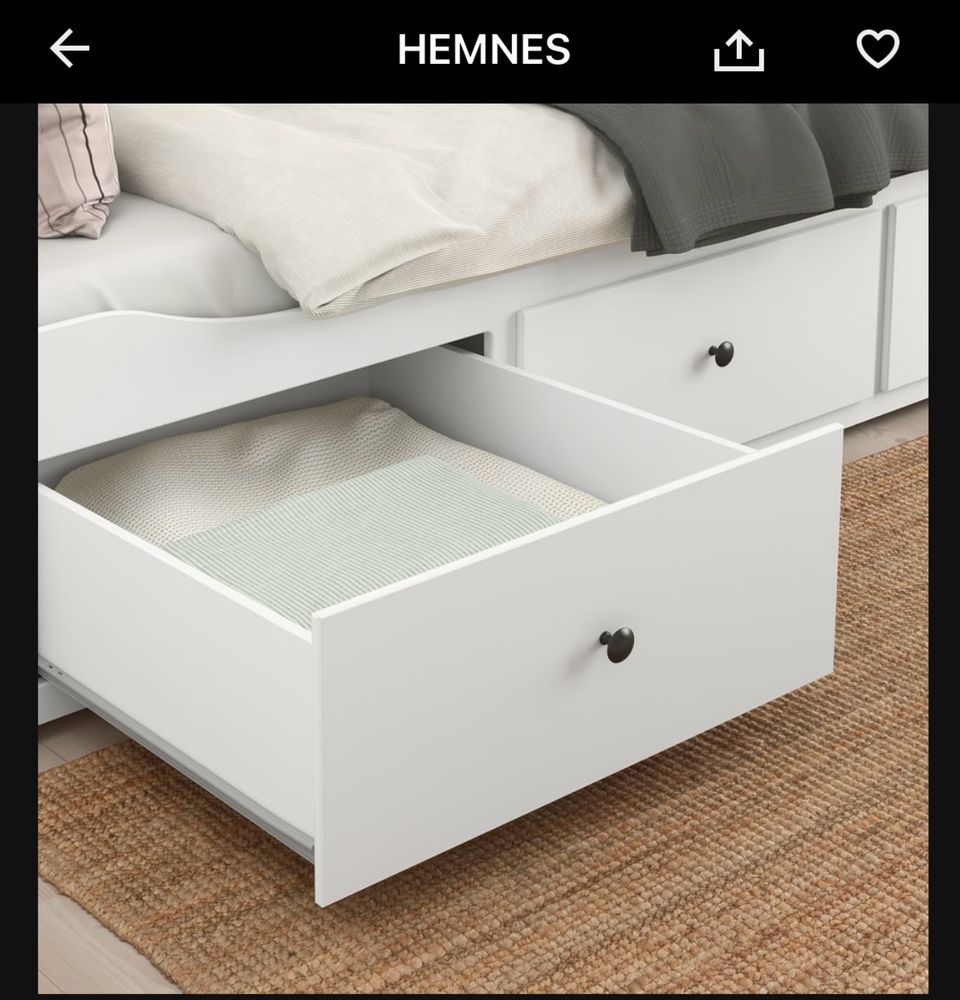 łóżko IKEA HEMNES z trzema pojemnymi szufladami – białe