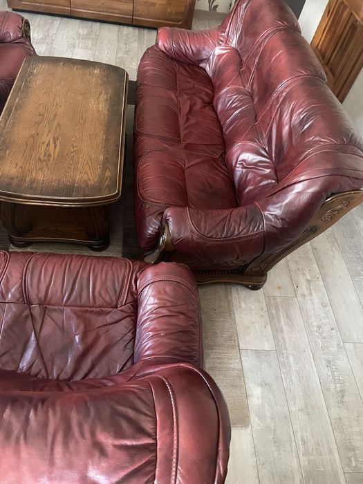 Zestaw wypoczynkowy skórzany 3+2+1+1+ława Kler