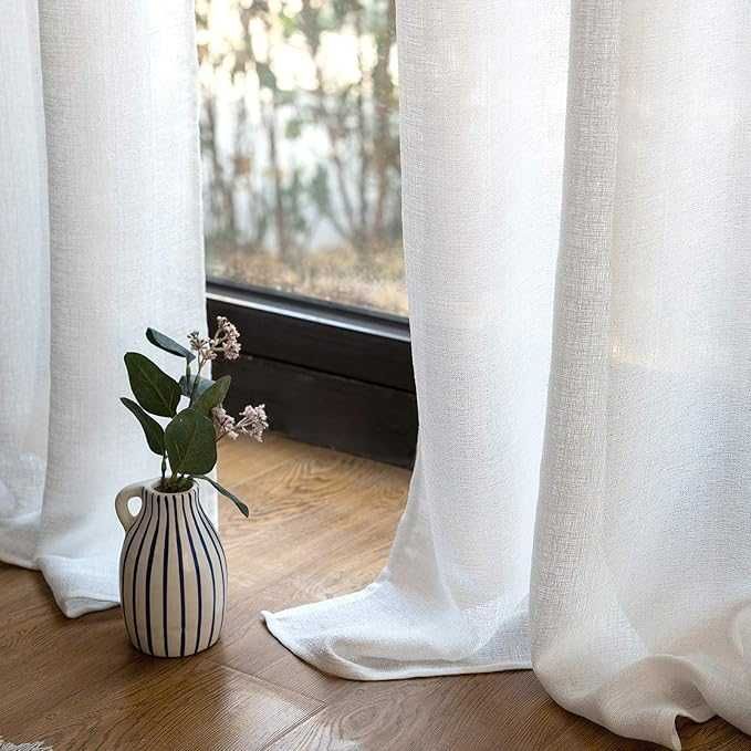 Zasłony 2 szt., białe, lniana imitacja, półprzezroczyste 140x280 cm
