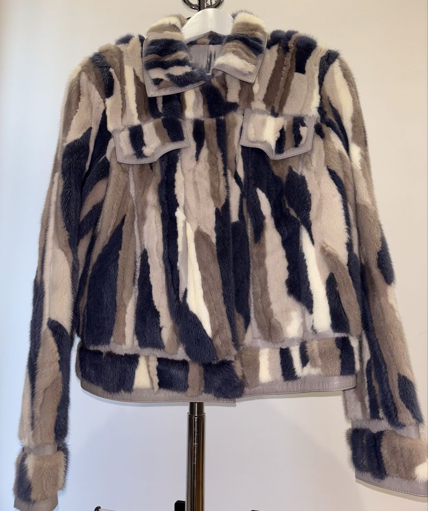 Kurtka Ramoneska z futra norki ( Copenhagen Fur ) roz.S jedwab/skóra