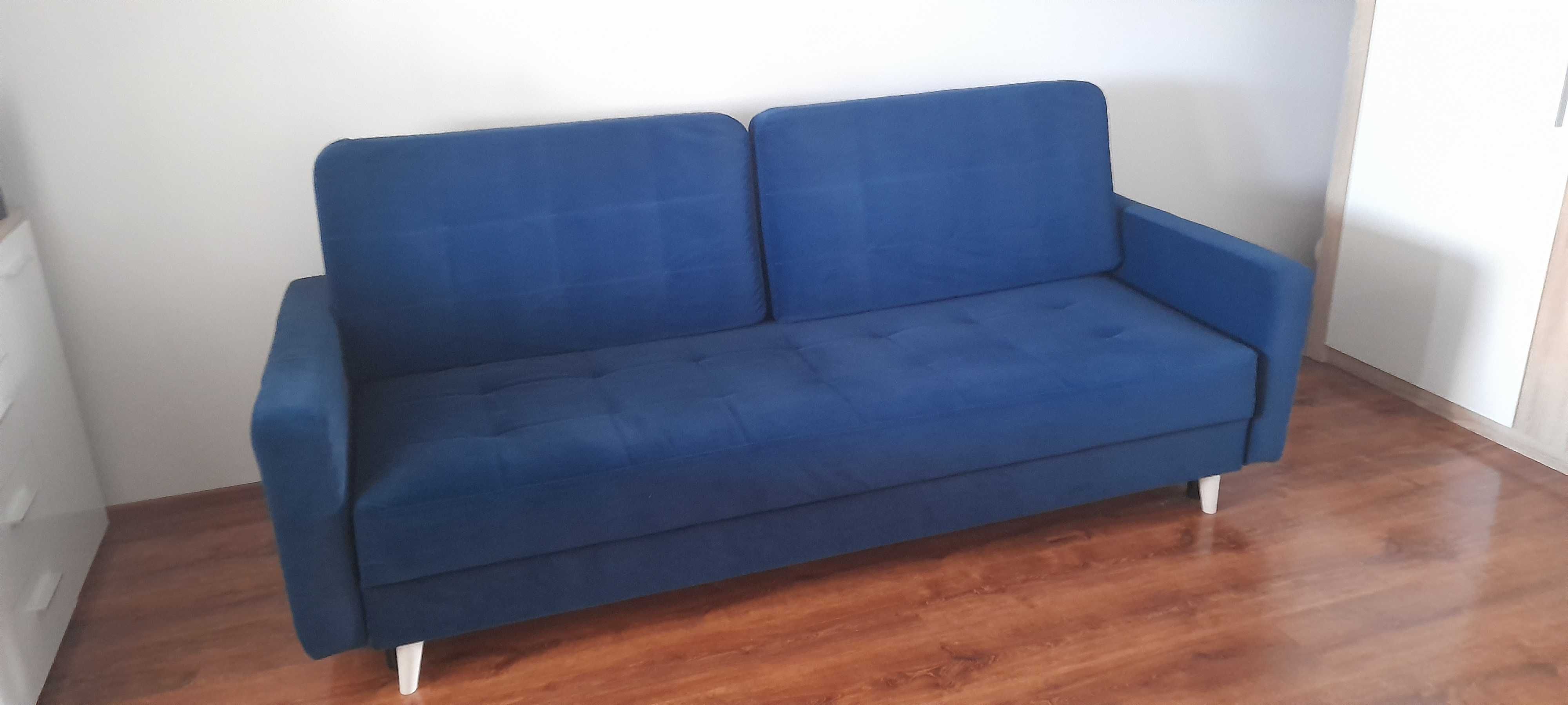 Sofa kanapa rozkładana z funkcją spania granatowy welur - stan idealny