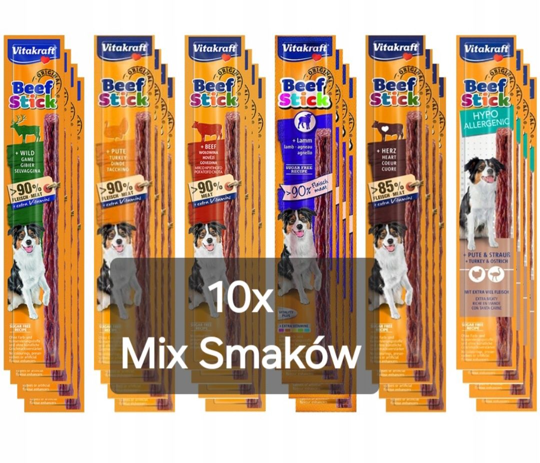 Beef Stick 10x + Gratis, Mix Smaków Przekąska Przysmak Kabanos Gryzak