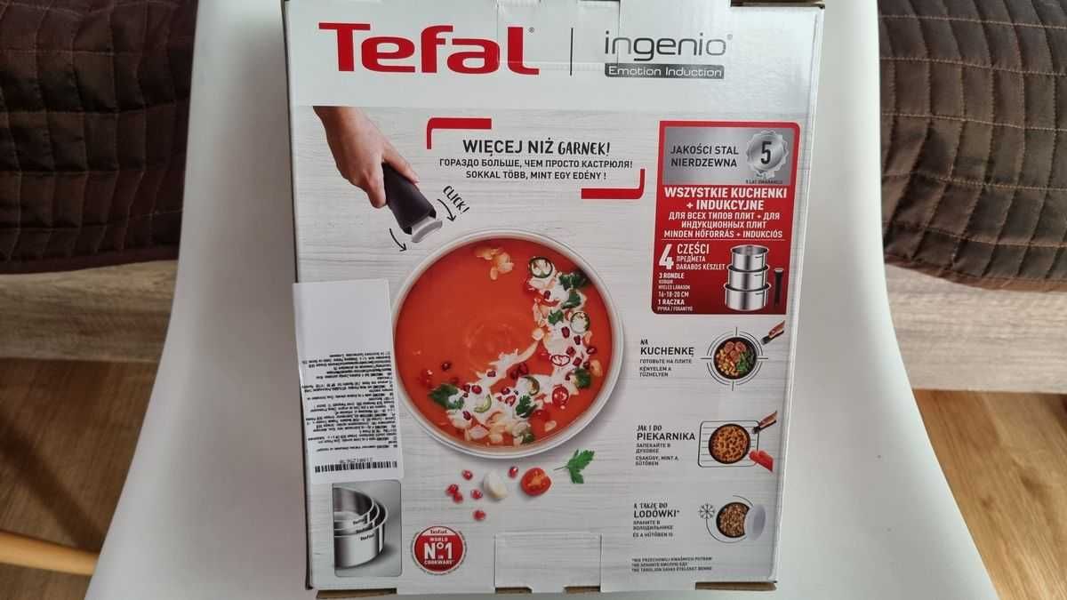 TEFAL Ingenio Emotion 3x garnki rondle 16 18 20cm nowe też indukcja