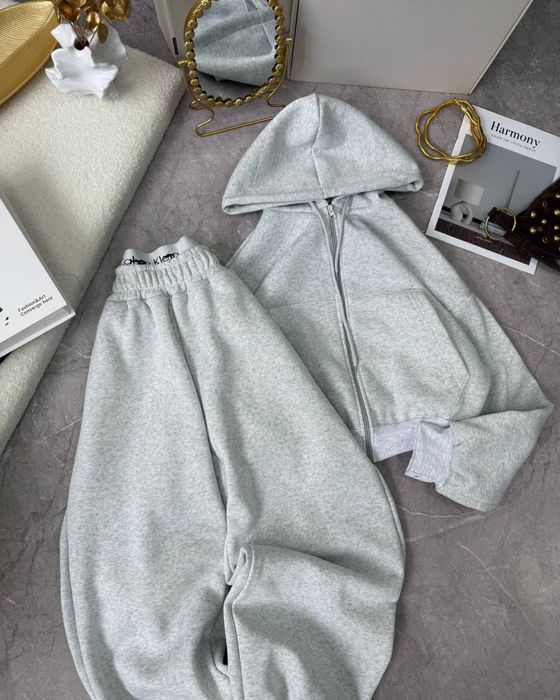 Теплий жіночий спортивний костюм Calvin Klein, зіп худі, широкі штани