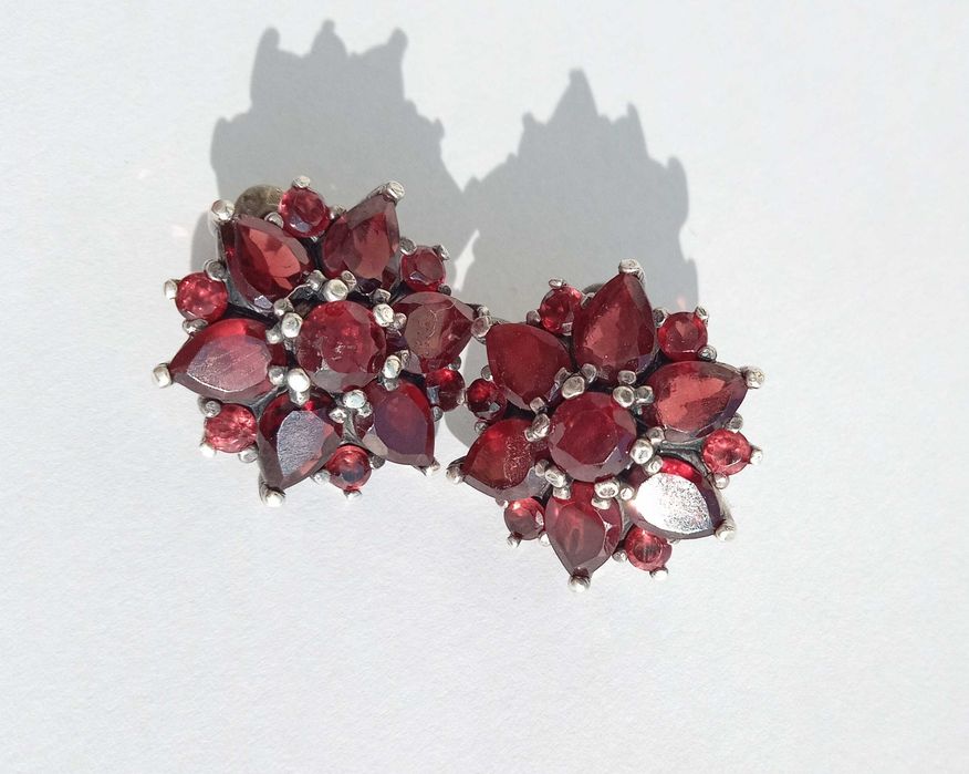 Вінтажні сережки з каменями гранат. Срібло 925 проба. Вінтаж