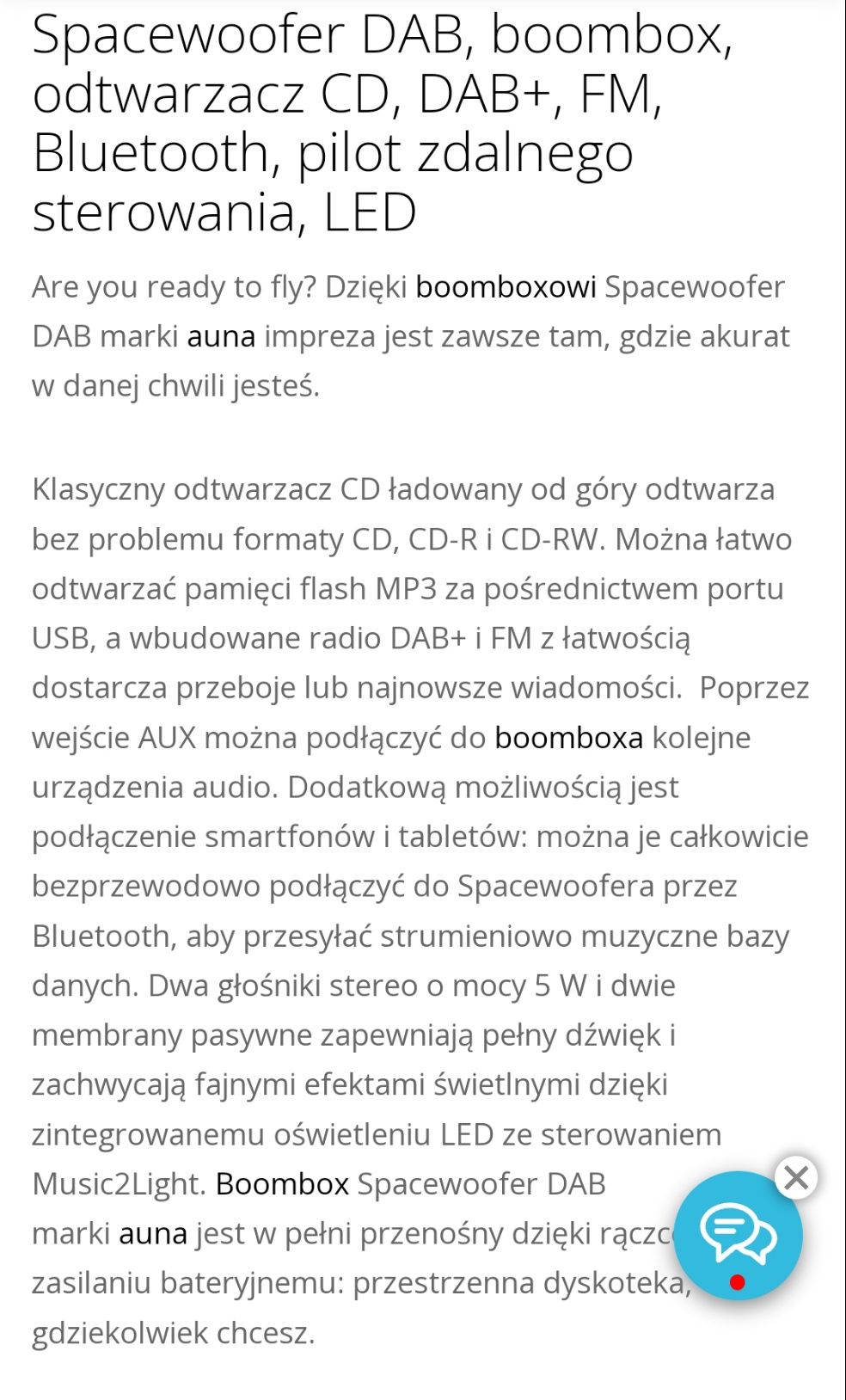 Boombox radio CD usb głośnik pilot  auna Niemcy nowe