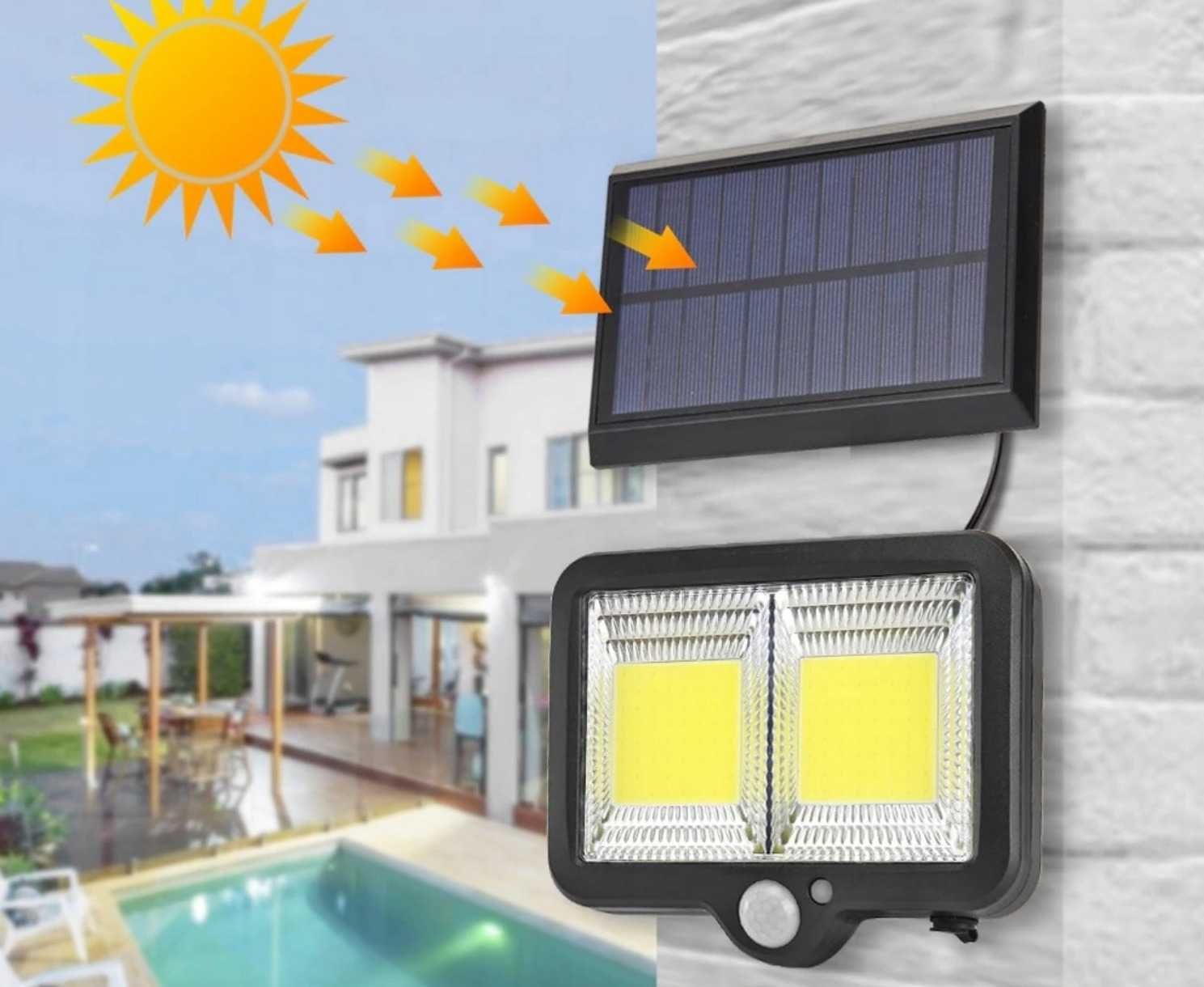 Lampa solarna latarnia 132 LED z pilotem czujniki