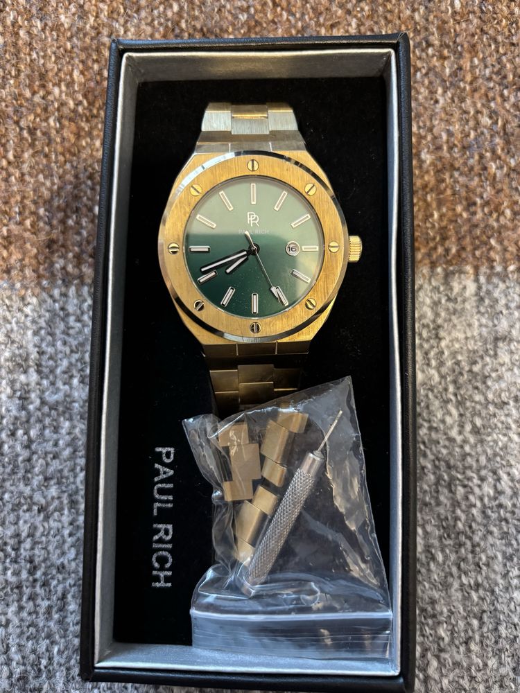 Paul Rich Gold Stainless Steel Watch Green Dial, Date Display