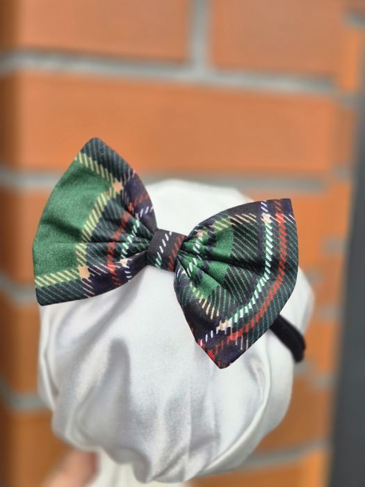 Opaska bez uciskowa niemowlęca kokardka szkocka krata świąteczna