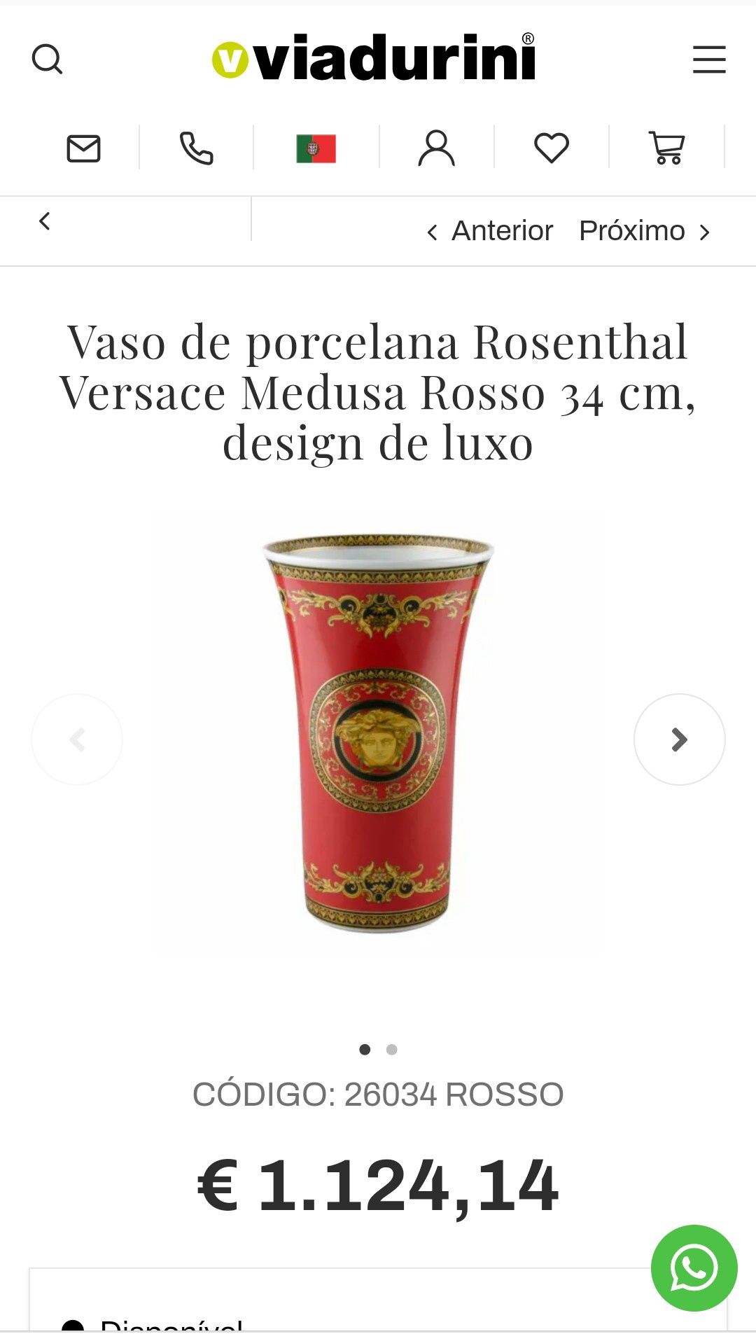 Vaso de porcelana Rosenthal Versace Medusa Rosso 34 cm