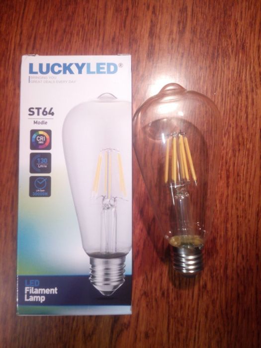 Лампочка 6W 8W эдисон filament LED E27 ST64 G95 теплый свет