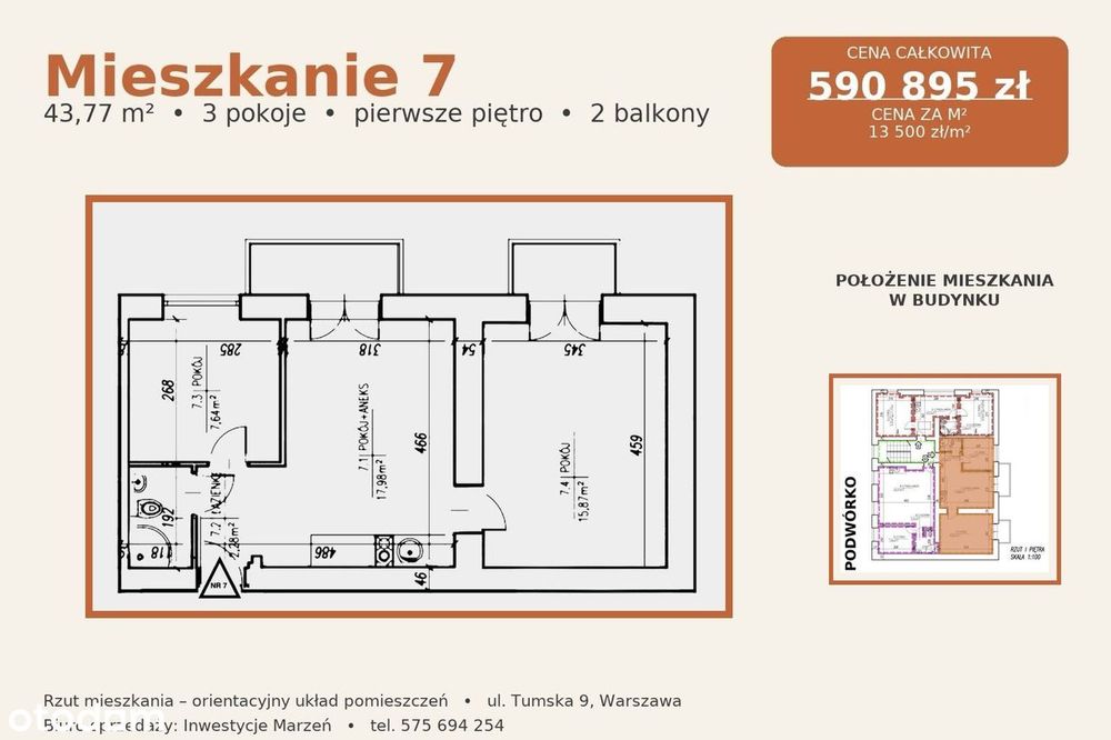 3-pokojowe mieszkanie z dwoma balkonami – Warszawa Włochy