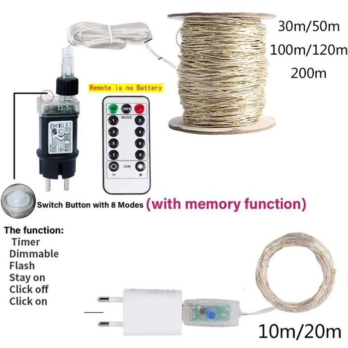 Lampki LED 100M Zewnętrzne Lampki Dekoracyjne