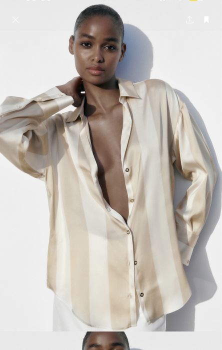 Сорочка в клітинку Zara сатинова рубашка Zara біла сорочка Zara