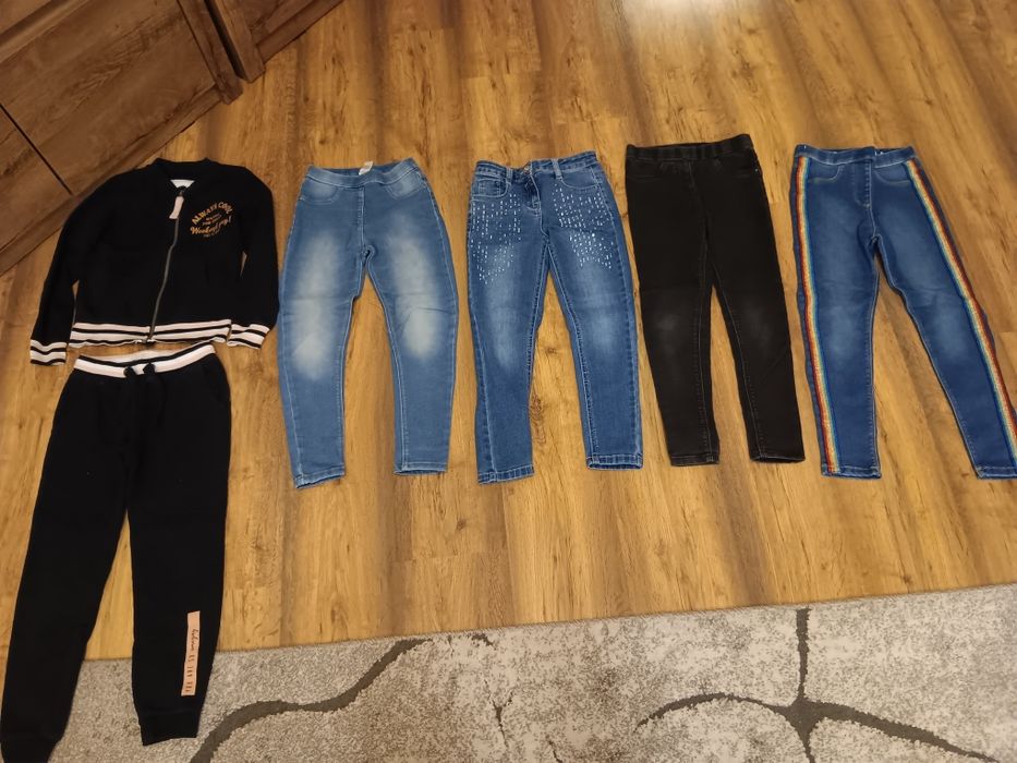 Spodnie dziewczęce jeansy dżinsowe dres zestaw 122/128