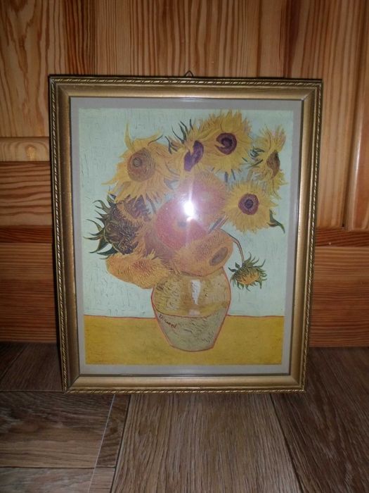 Vincent Van Gogh - Słoneczniki - obraz w złotej ramie za szkłem