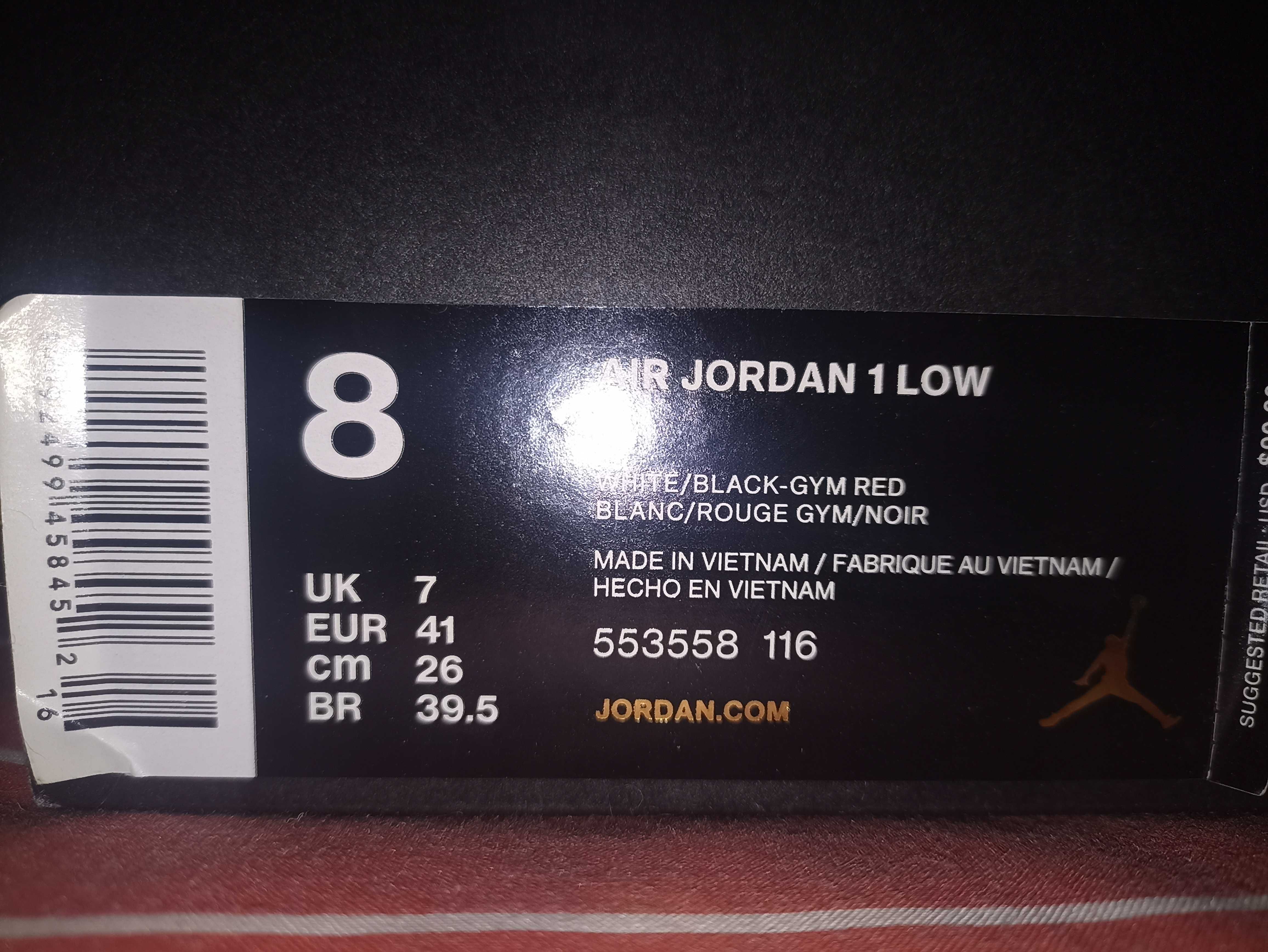 Jordan 1 Low Black Toe tam. 41