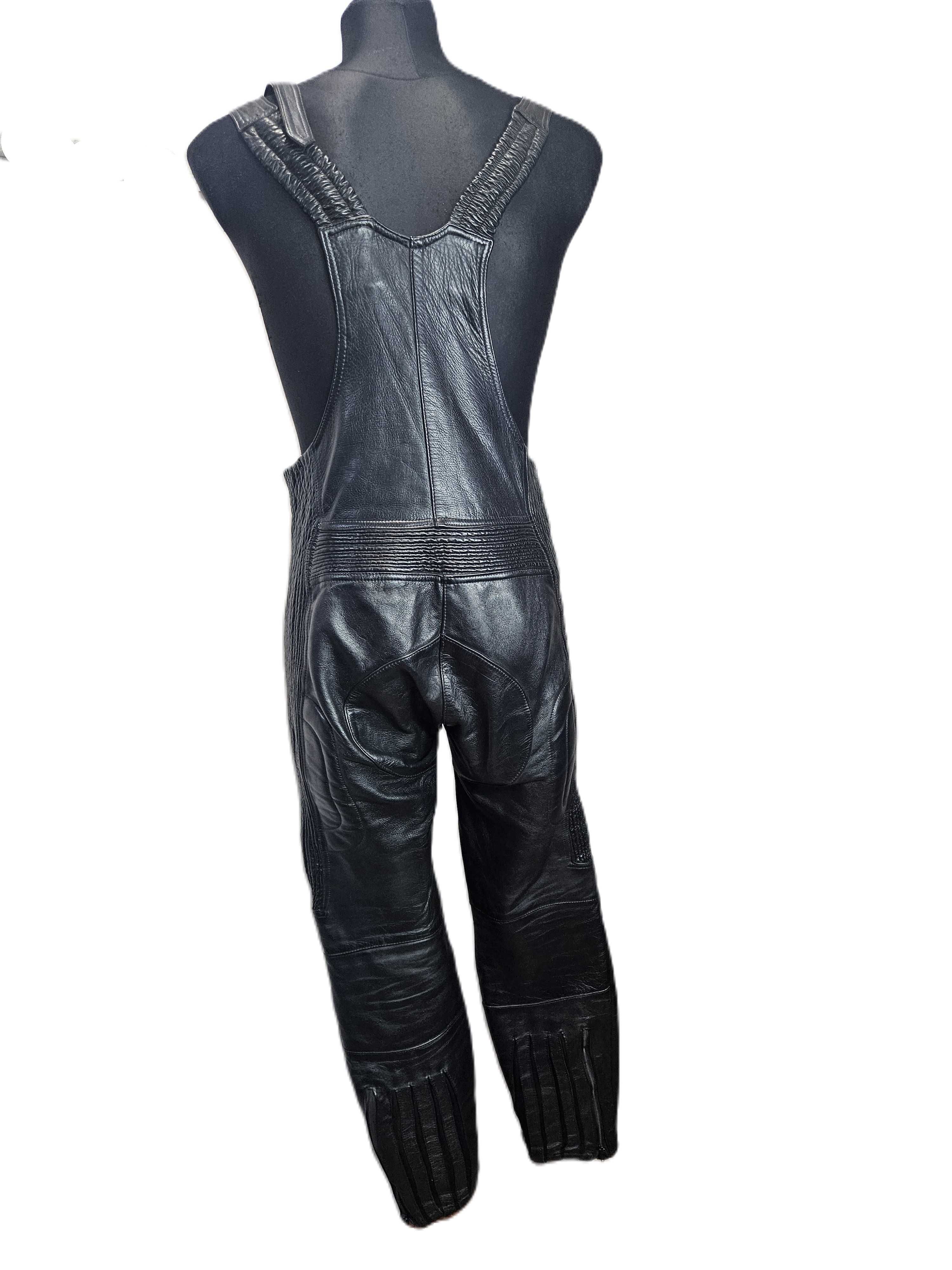 Damskie spodnie motocyklowe skórzane na szelkach pas 90cm (s1459)