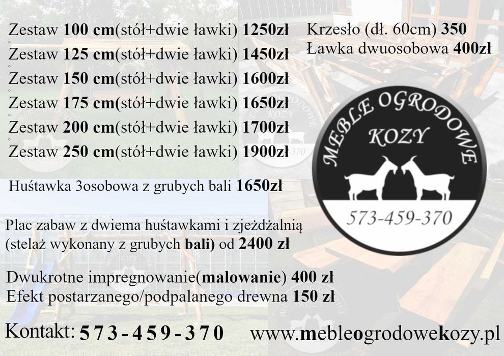 NOWE CENY! Meble ogrodowe drewniane góralskie. Lite drewno ławka stół