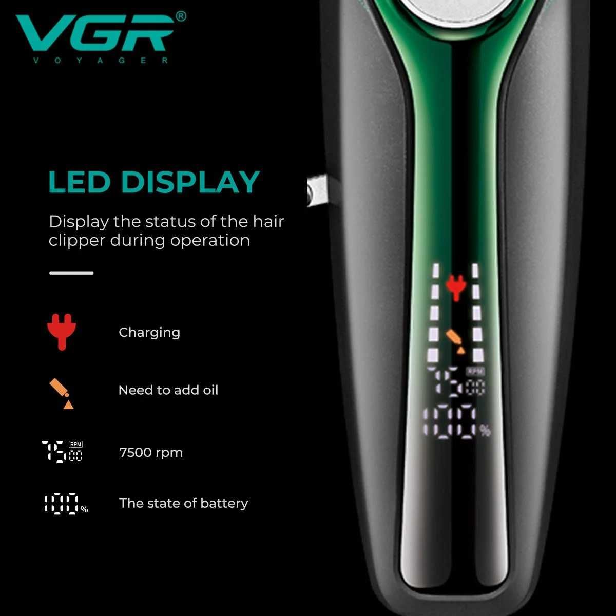 Аккумуляторная машинка для стрижки VGR V-010 6 насадок LED display
