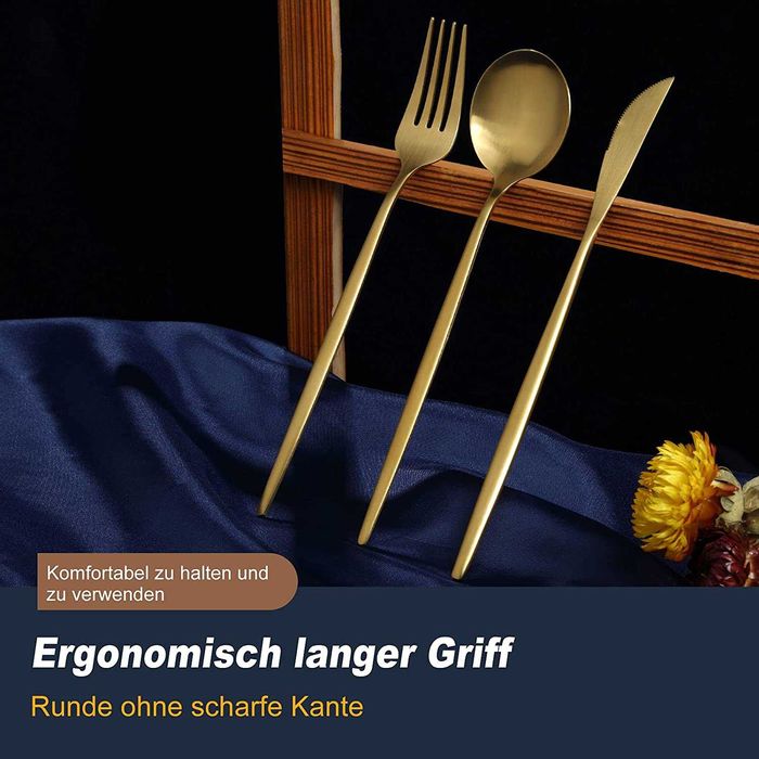 Conjunto de talheres novos dourados mate, 30 peças