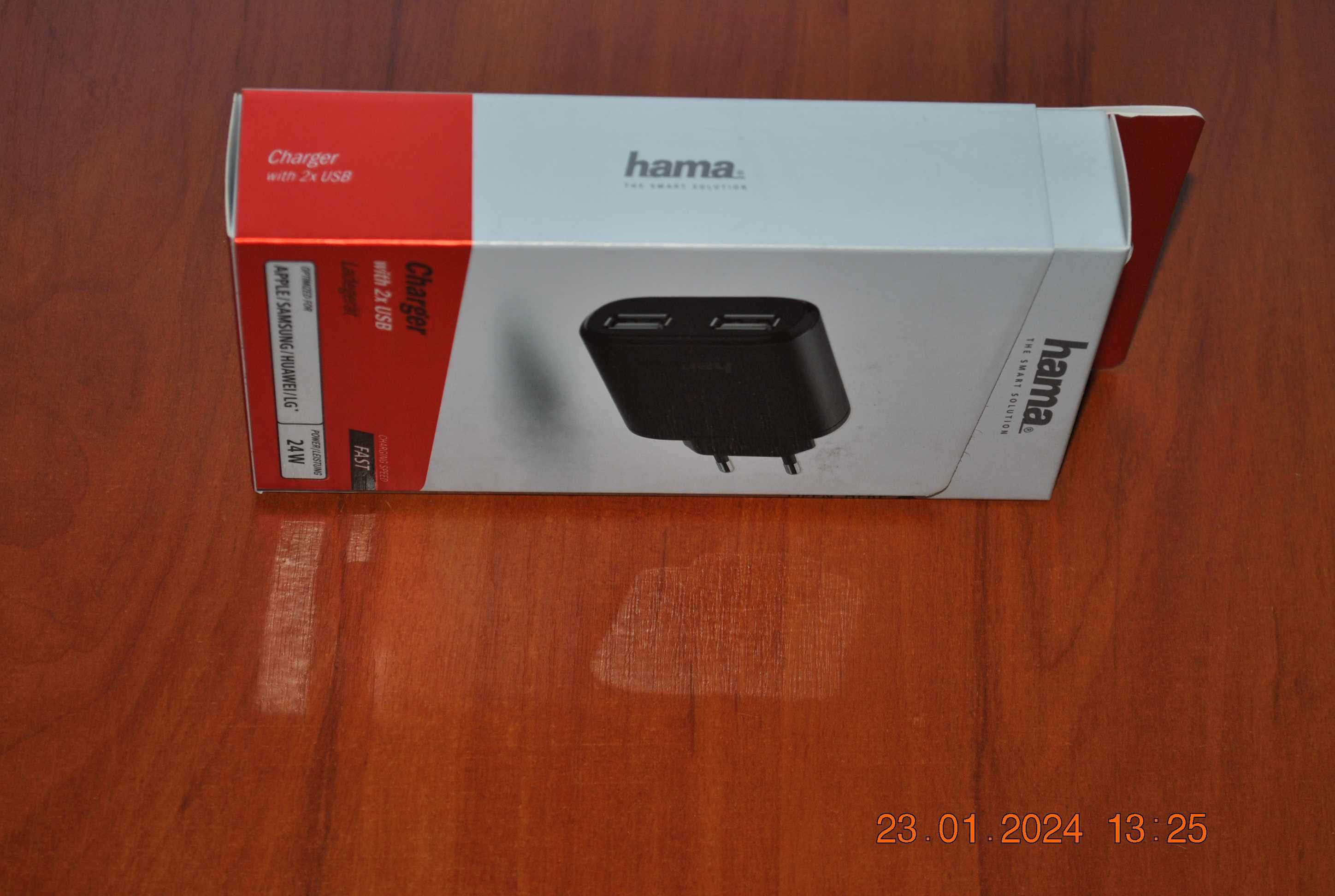 markowa ładowarka  do telefonu hama  24 w 2x usb