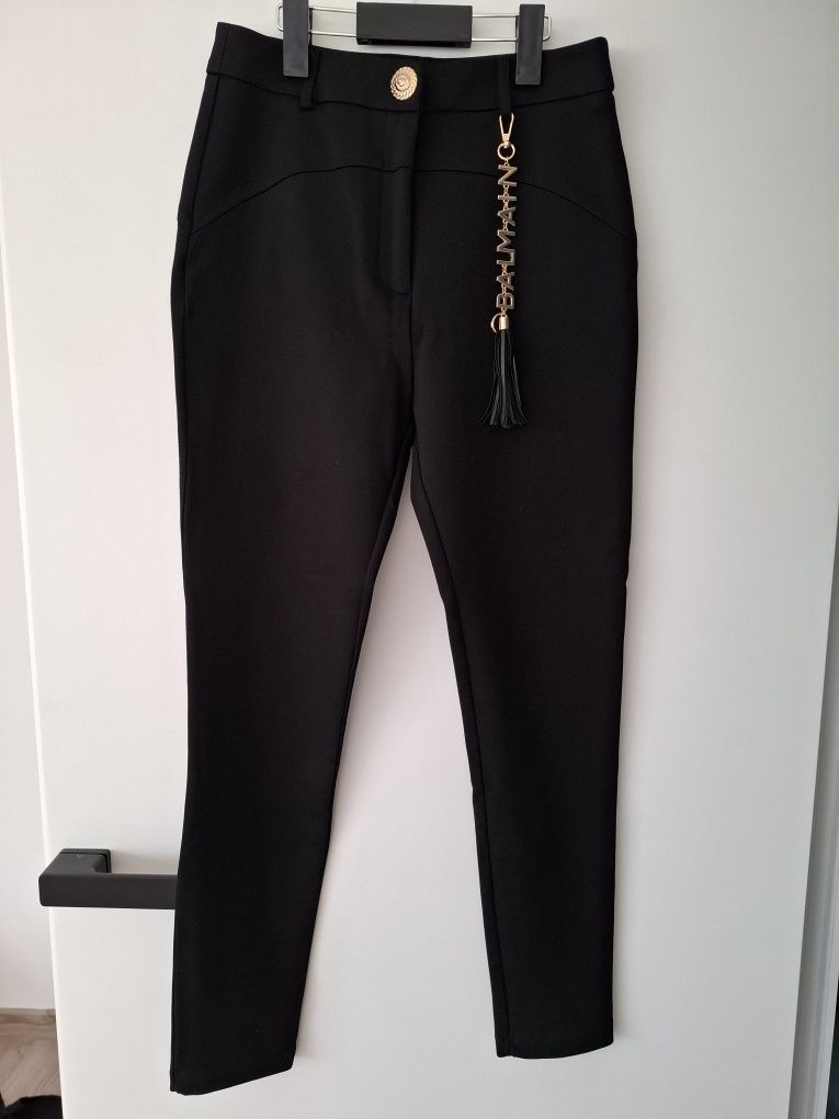 Nowe bez metki czarne eleganckie spodnie Balmain złoty guziki 38
