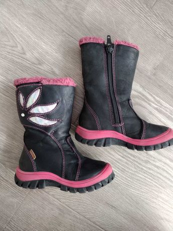 Kozaki botki buty zimowe z ociepleniem ze skóry dla dziewczynki