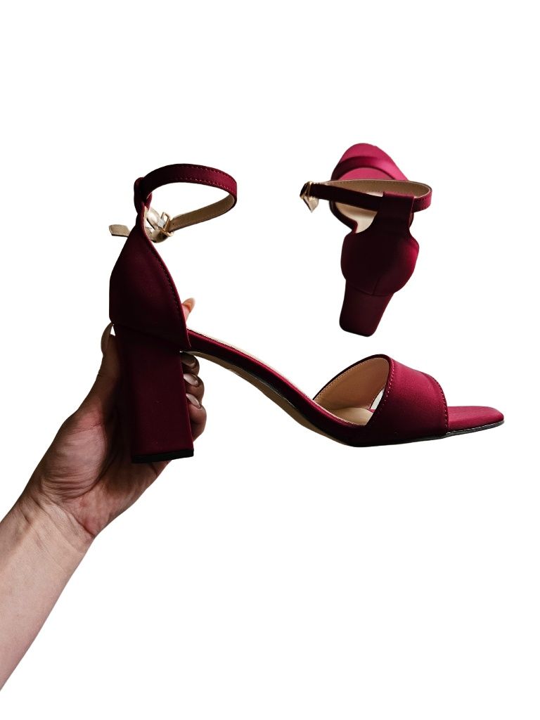 Sandały damskie na słupku 8cm bordowe 38 shein NOWE