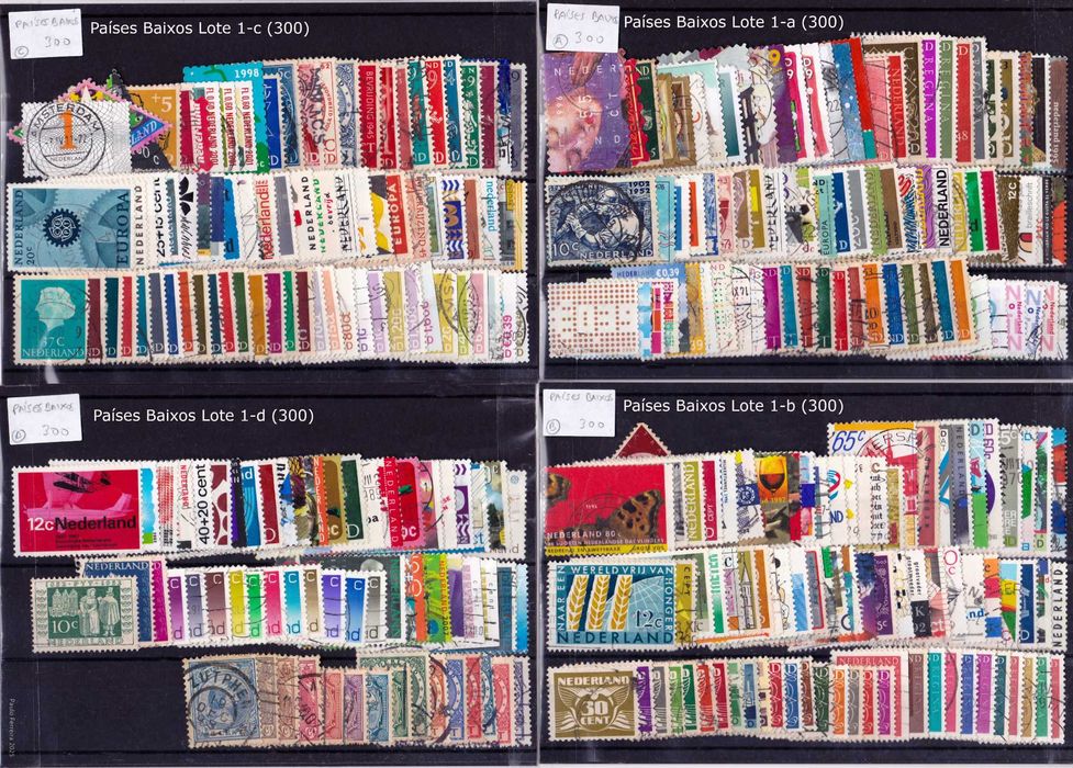 Lote com 300 selos dos Países Baixos