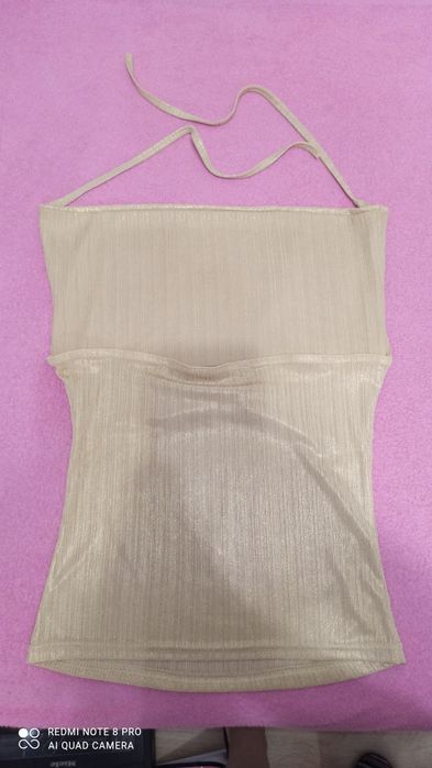 Złota bluzka na wiązane ramiączka rozmiar S