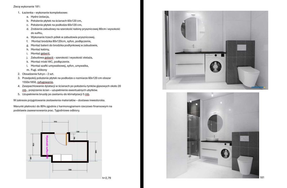 Zlecę wykonanie małej łazienki - obecny stan deweloperski - 2szt.