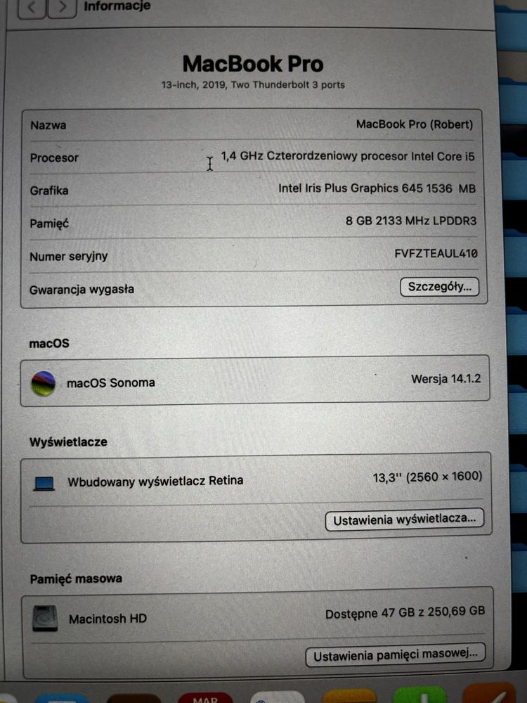 MacBook Pro 13-inch, 2019,Two Thunderbolt 3 port