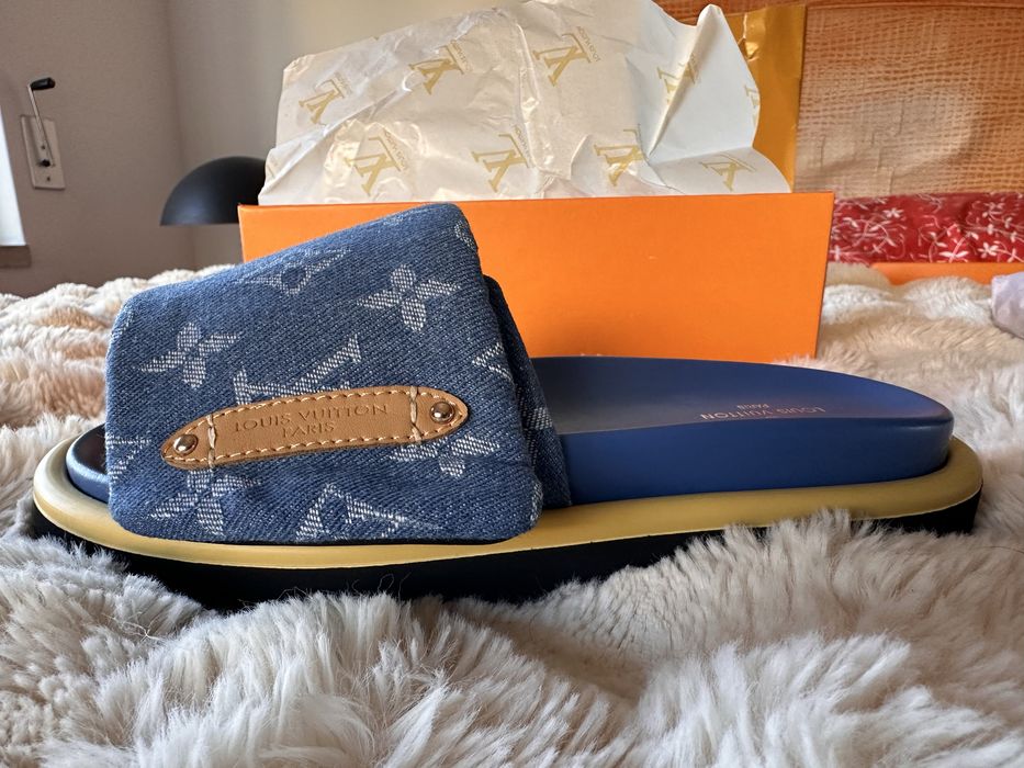Chinelos Louis Vuitton Denim Monogram – NOVOS, tamanho 38