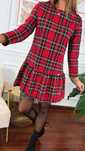 Czerwona sukienka koktajlowa krata falbana retro S M L One Size Italy