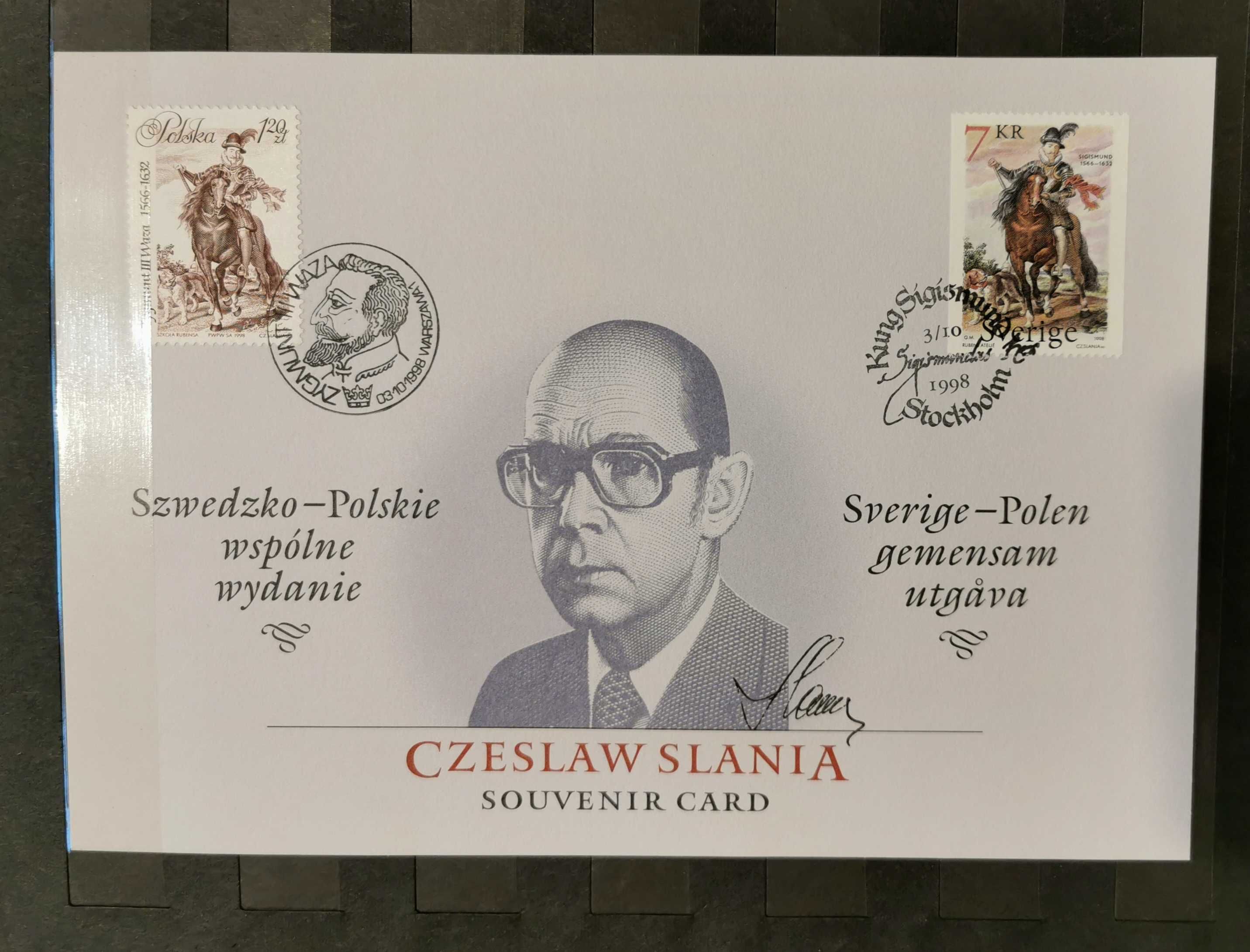 Znaczki wydanie wspólne Szwedzko Polskie Czeslaw Slania 1998