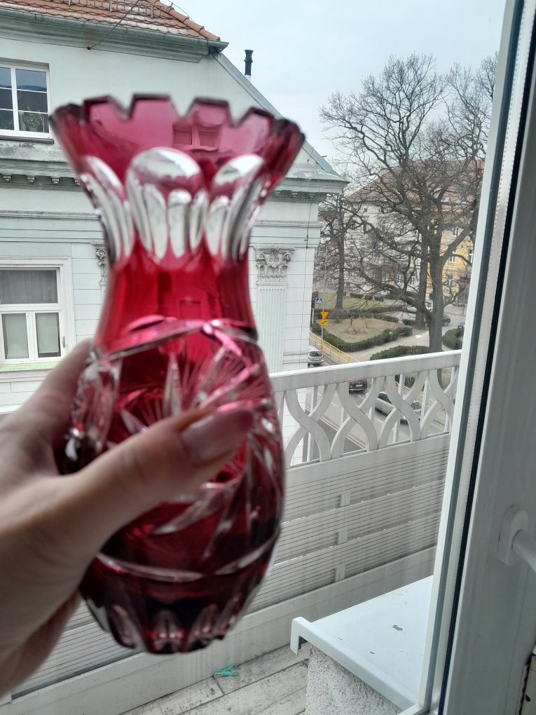 Bohemian glass crystal clear vases kryształ burgund PRL