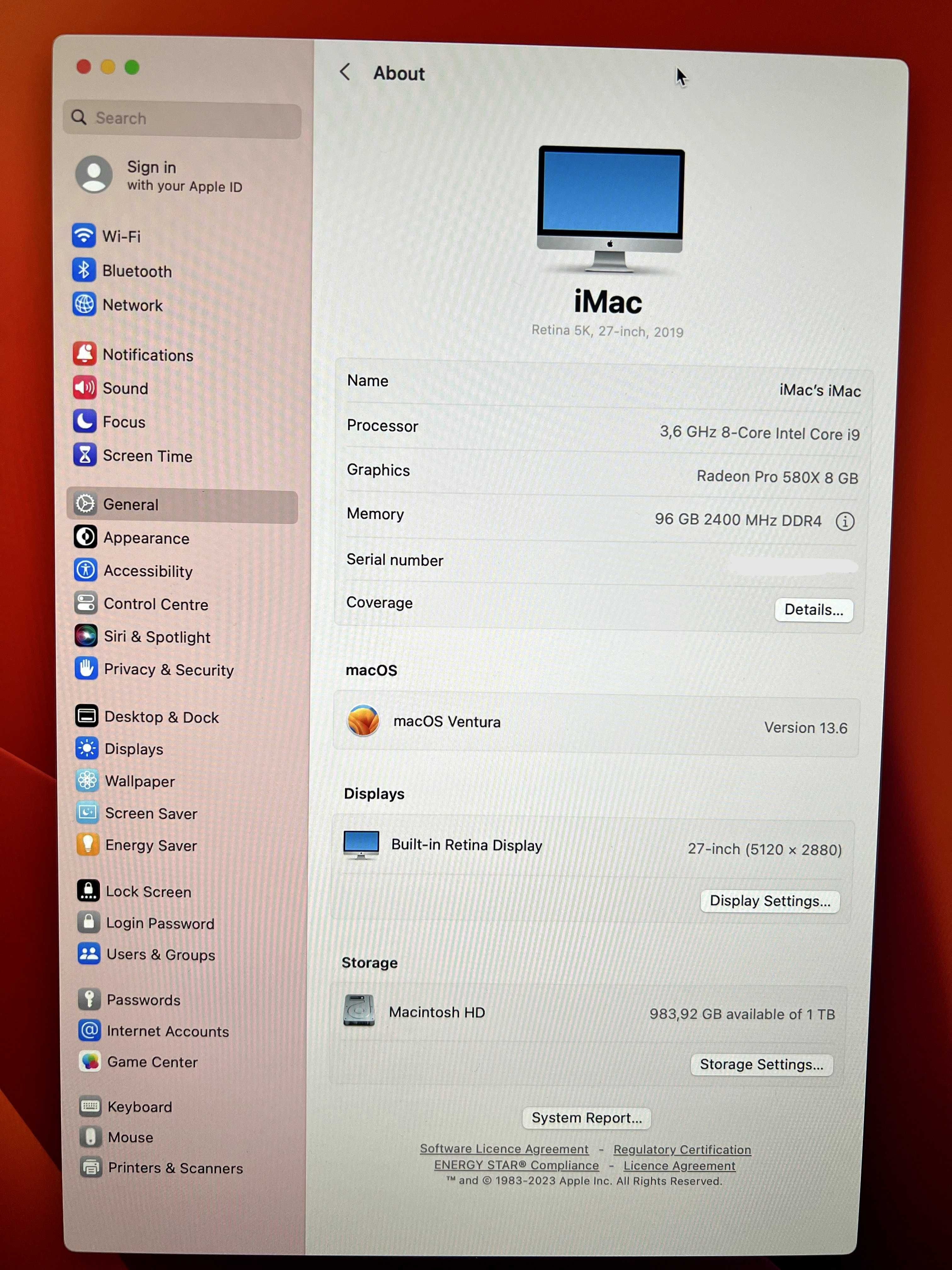 iMac Retina 5K 27" - 2019 96GB RAM