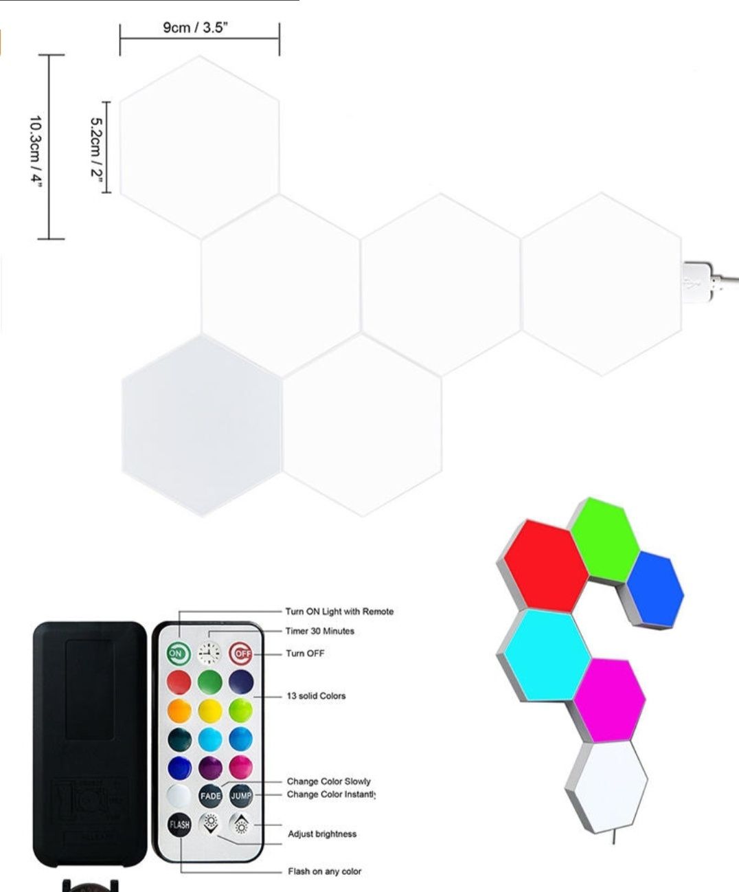 Painel Luzes modulares RGB hexagonal kit de 6 com acessórios SELADO